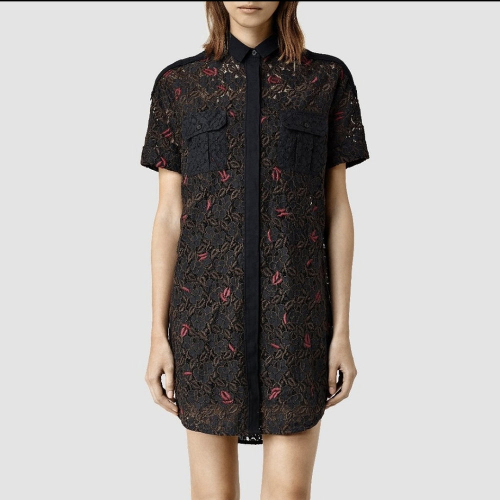 All Saints Leela Sheer Embroidered Dress
